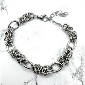 New Stainless Steel Byzantine Link Bracelet Silver Adjustable 7–9"